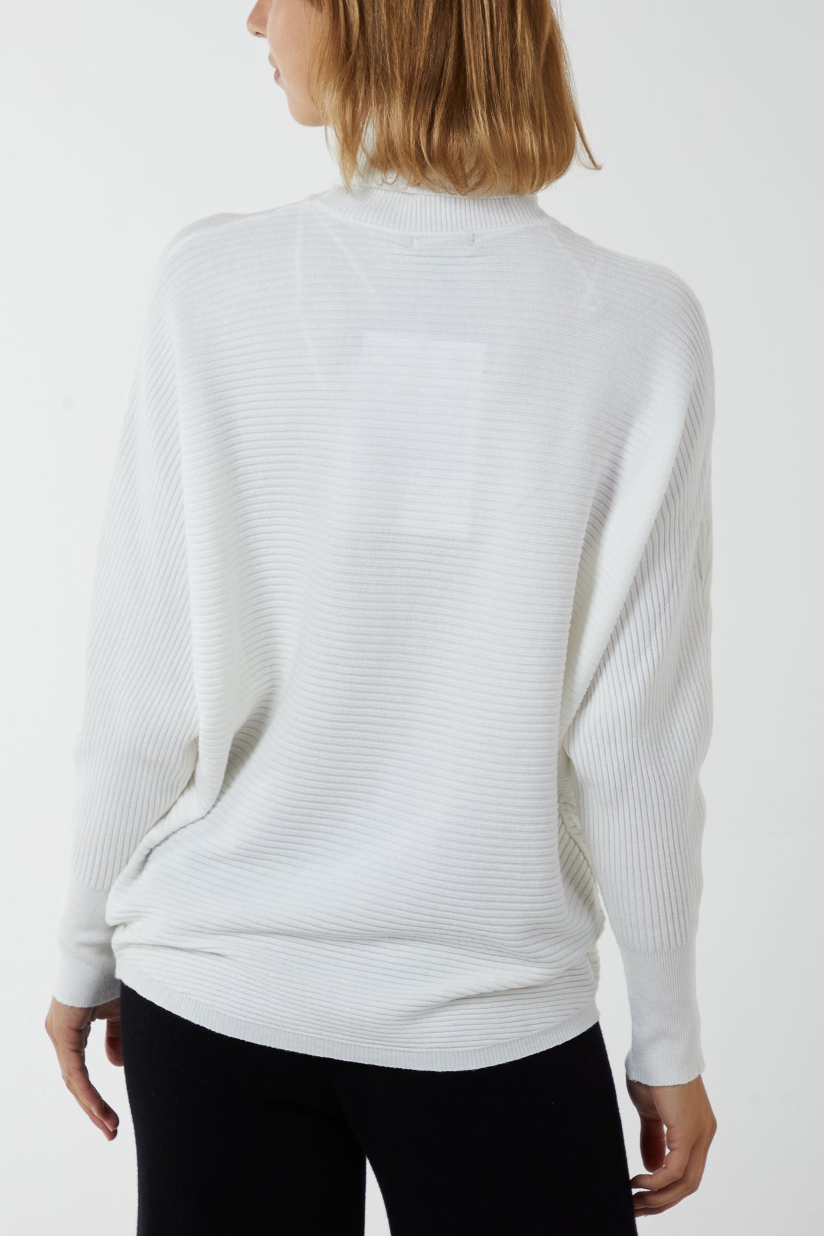 Roll Neck Ribbed Batwing Jumper