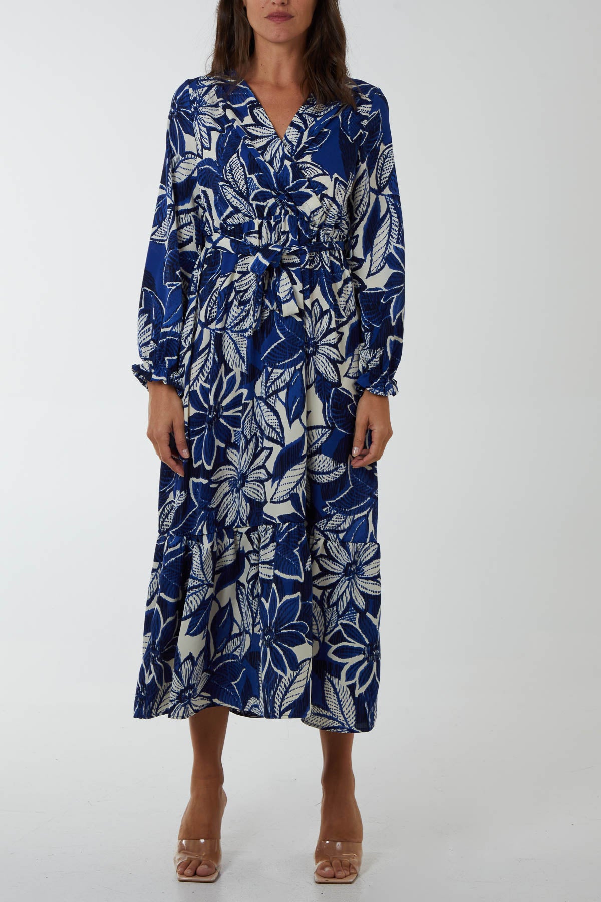 Abstract Floral Belted Maxi Dress