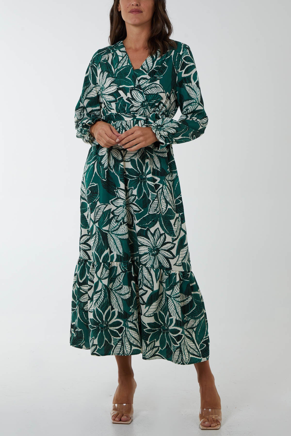 Abstract Floral Belted Maxi Dress