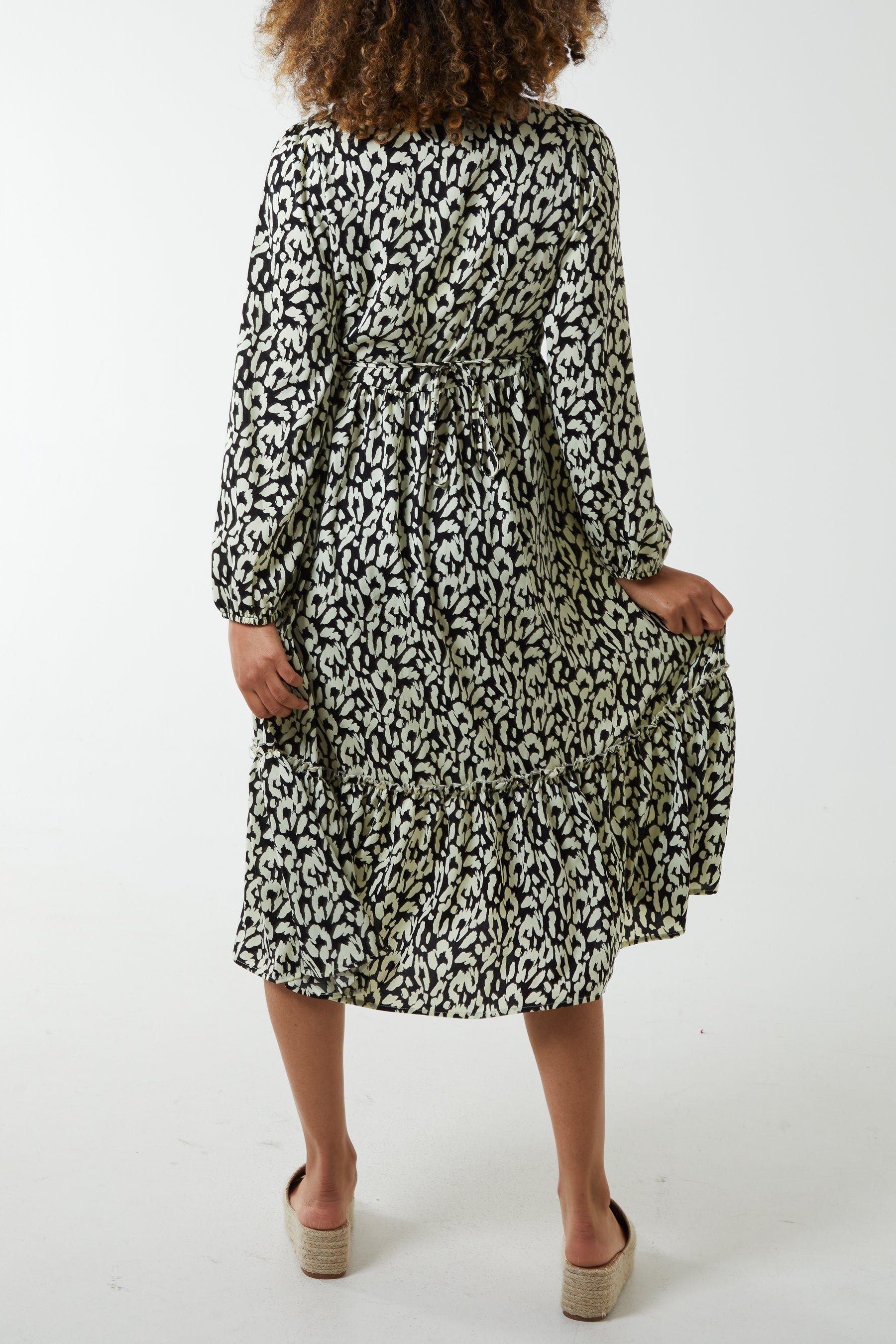 Animal Print Shirred Midi Dress