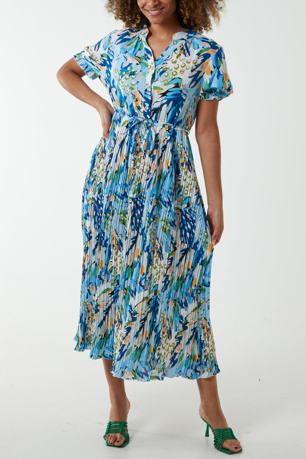 Abstract Floral Pleated Maxi Dress