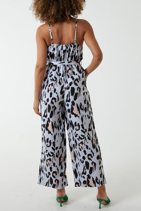 Bright Leopard Print Belted Jumpsuit