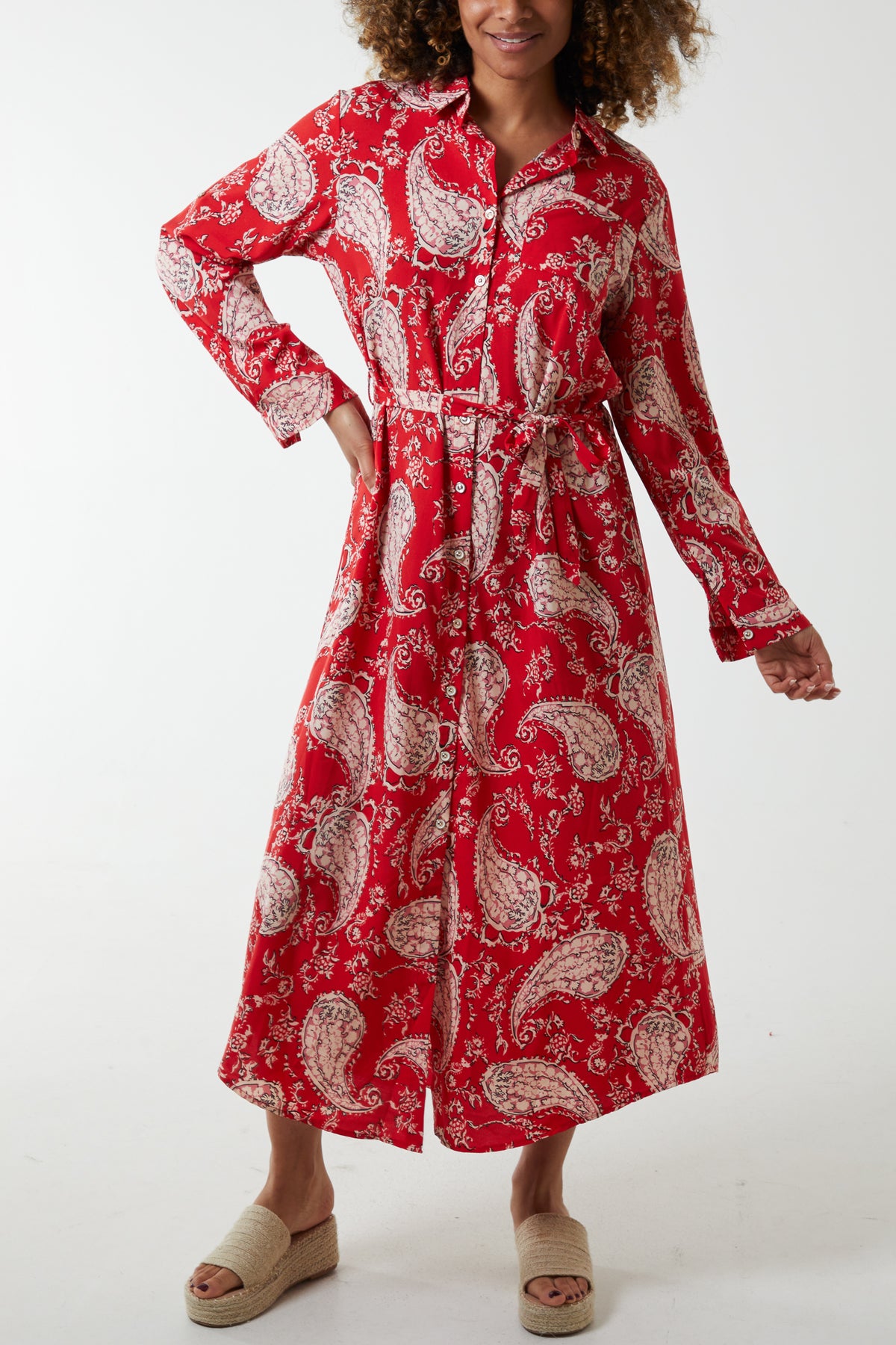 Paisley Print Belted Maxi Dress