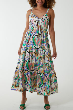 Abstract Print Tie Detail Maxi Dress