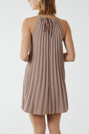 Halterneck Pleated Mini Dress
