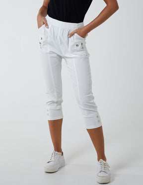 Elasticated Waist Zip Detail Crop Trouser