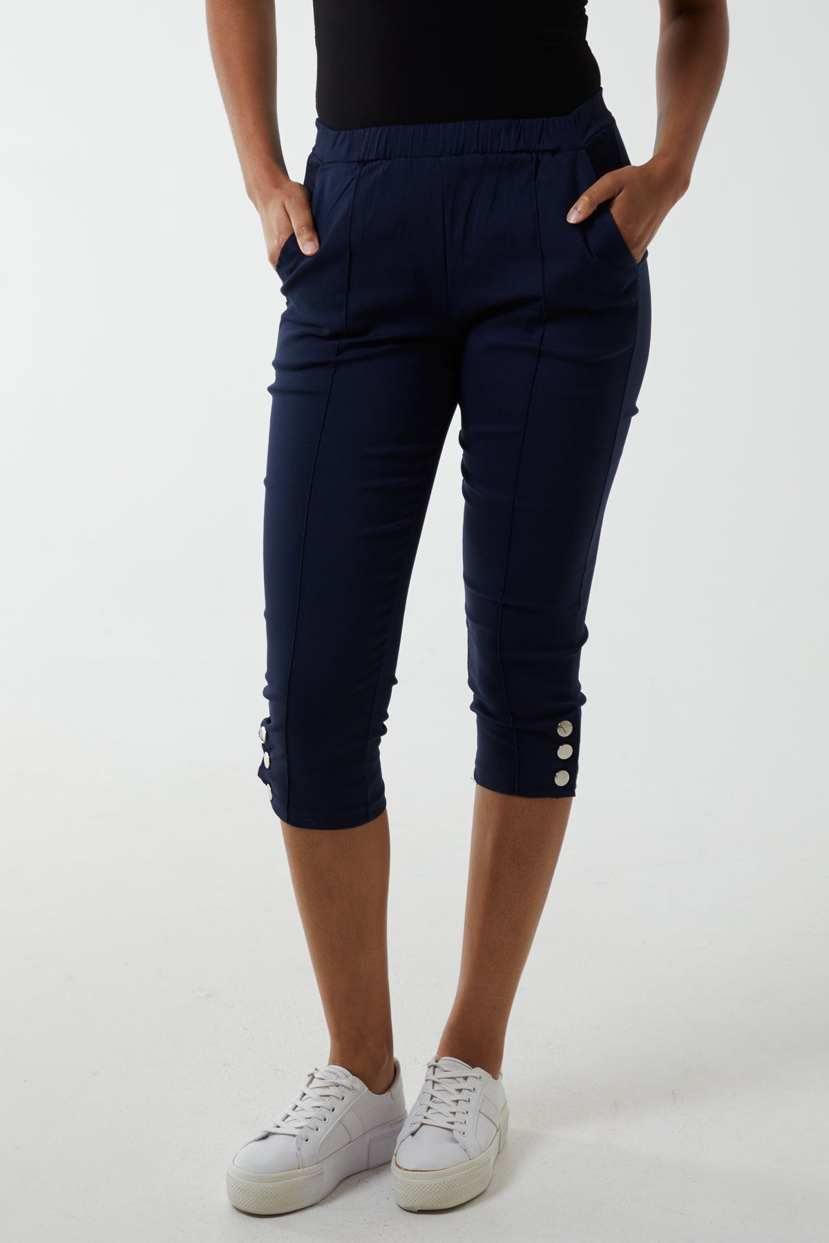 Leg Button Detail Elasticated Crop Trousers