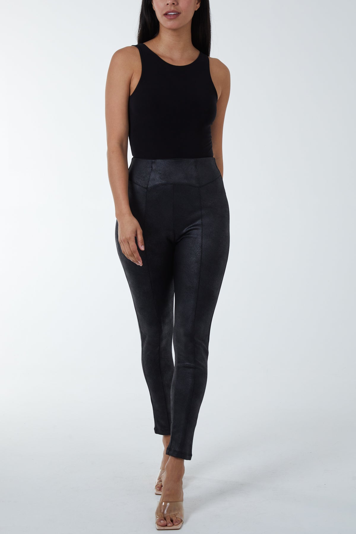 Seam Detail Leather Look Leggings