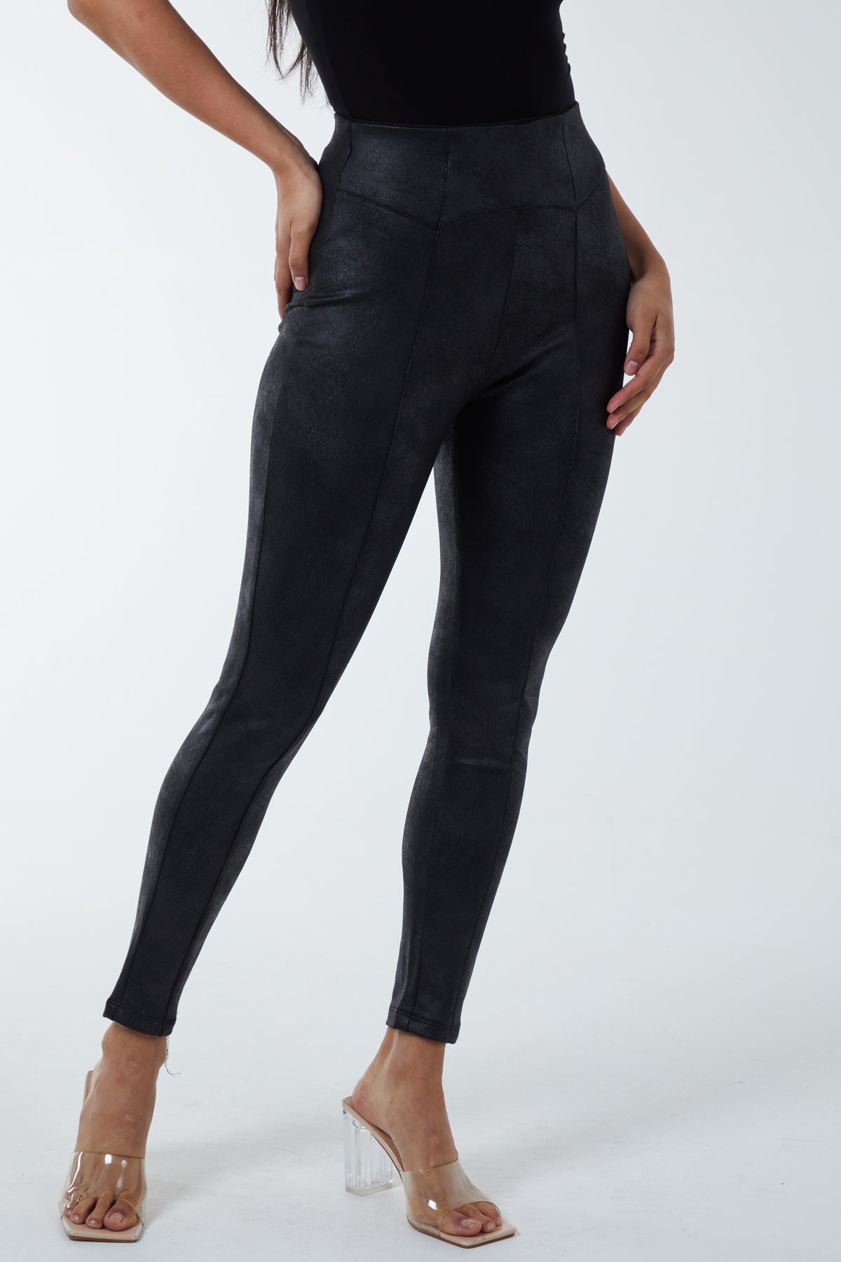 Seam Detail Leather Look Leggings