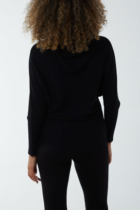 Ribbed Batwing String Hoodie