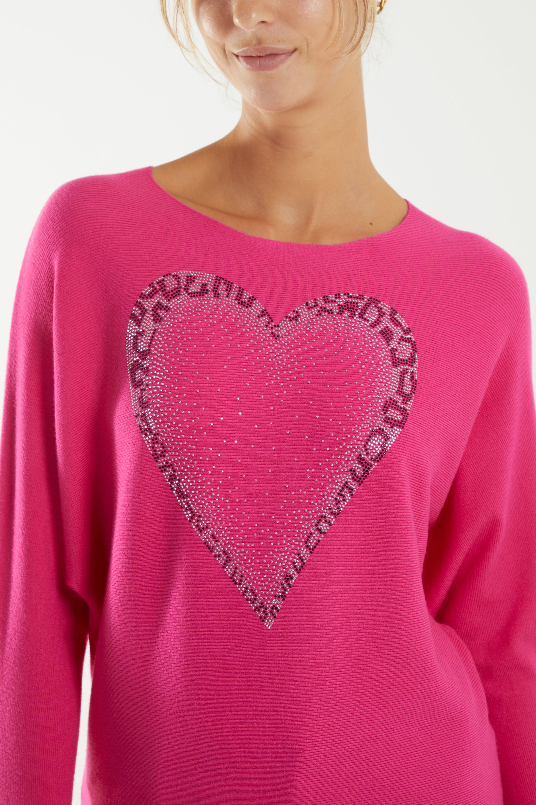 Animal Diamante Heart Batwing Jumper