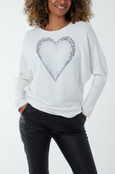 Animal Diamante Heart Batwing Jumper