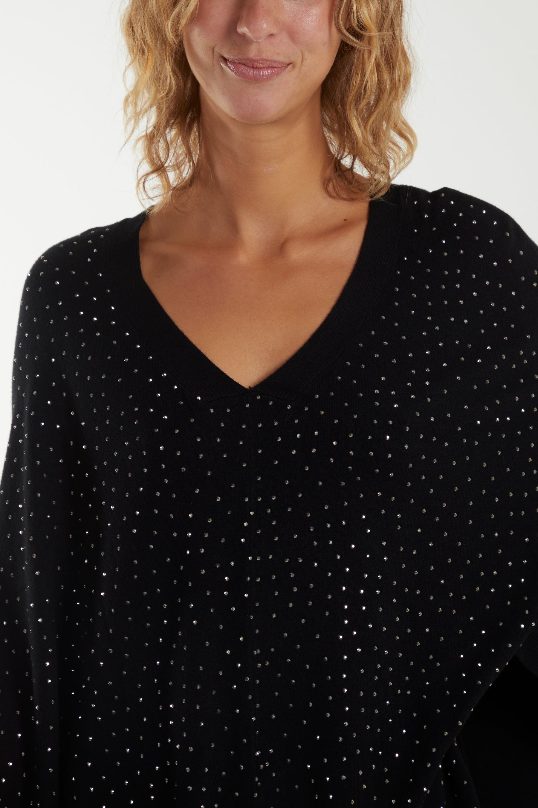 Faux Fur Pom Pom Detail Diamante Poncho