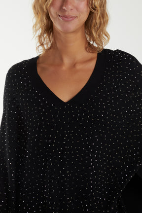 Faux Fur Pom Pom Detail Diamante Poncho