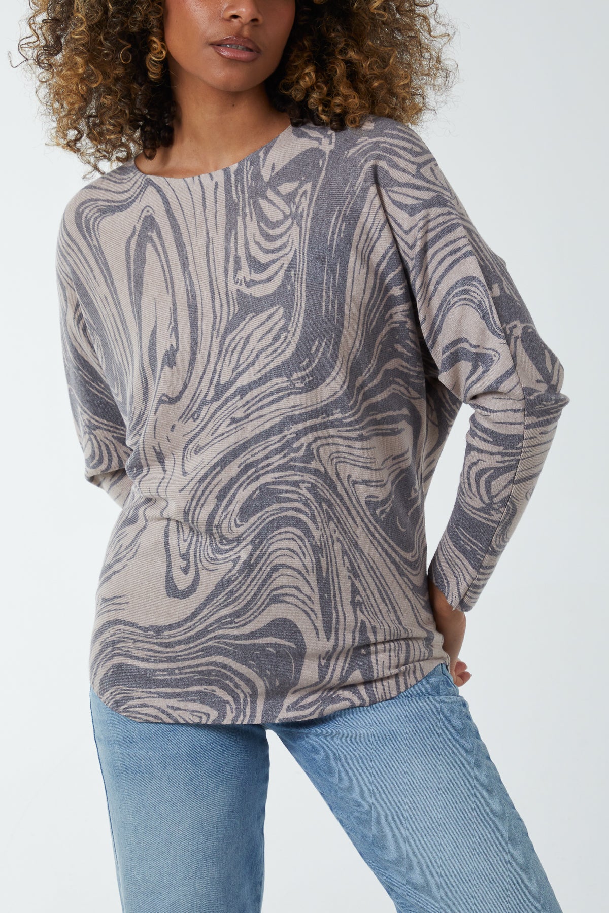 Swirl Print Batwing Jumper