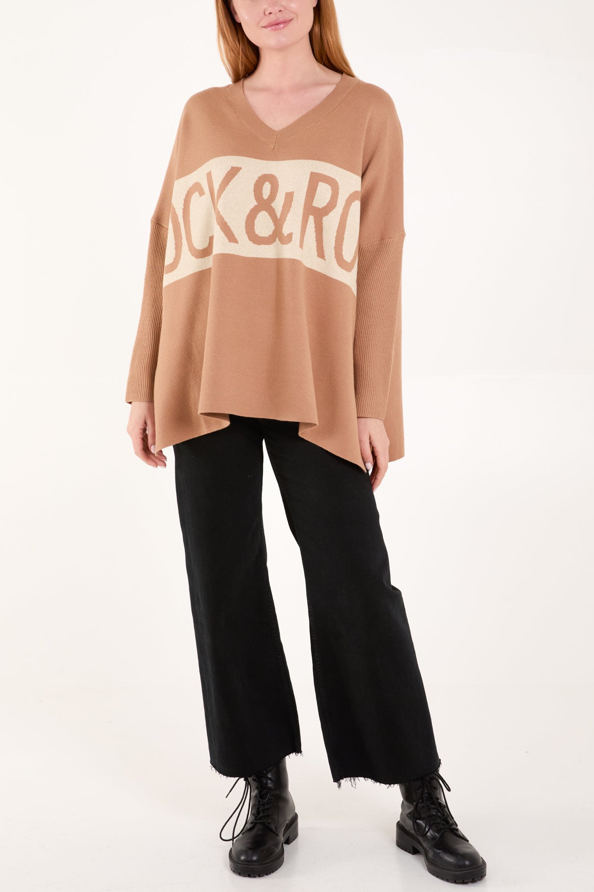 'Rock & Roll' V-Neck Side Split Jumper