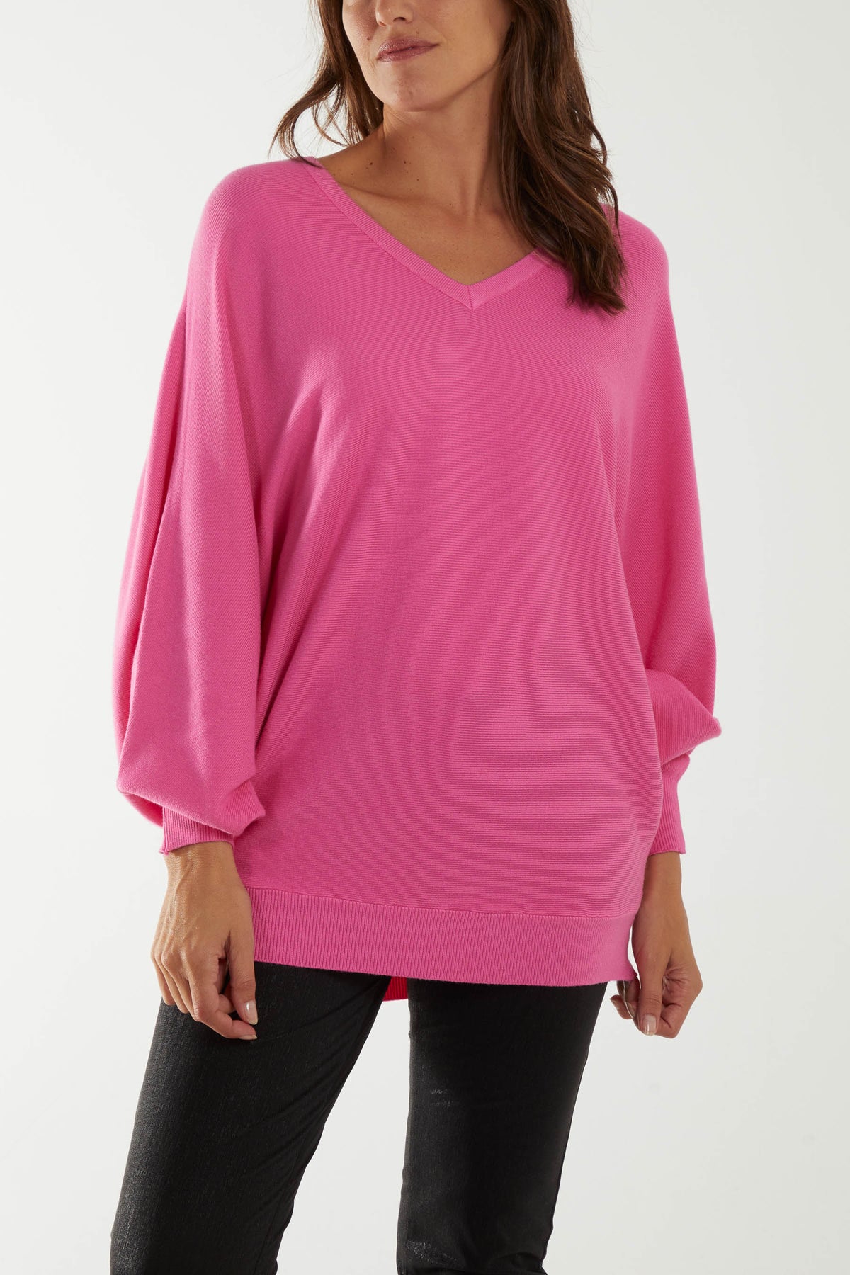 V-Neck Relaxed Fit Batwing Sleeve Jumper