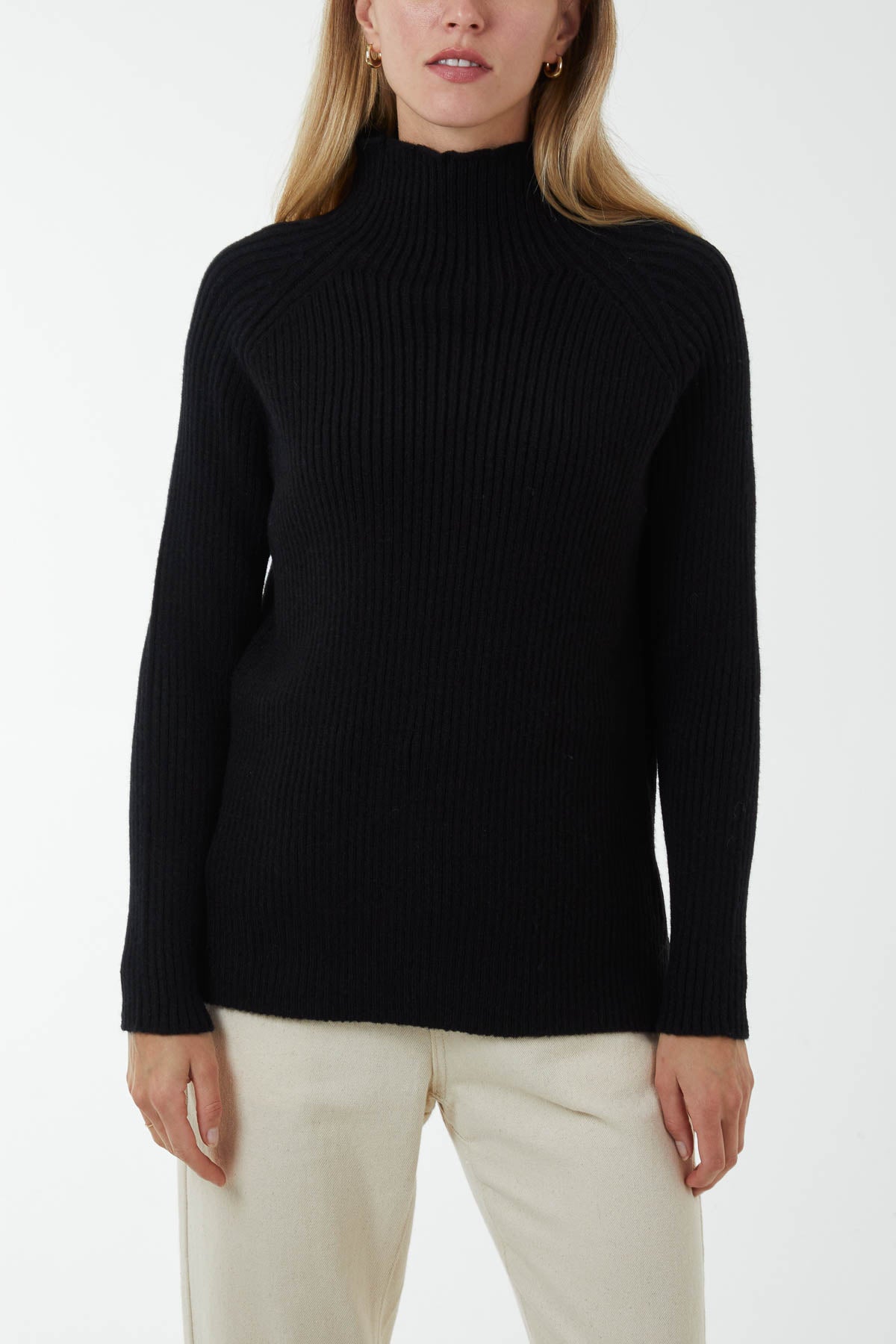 Double Hem Ribbed High Neck Jumper