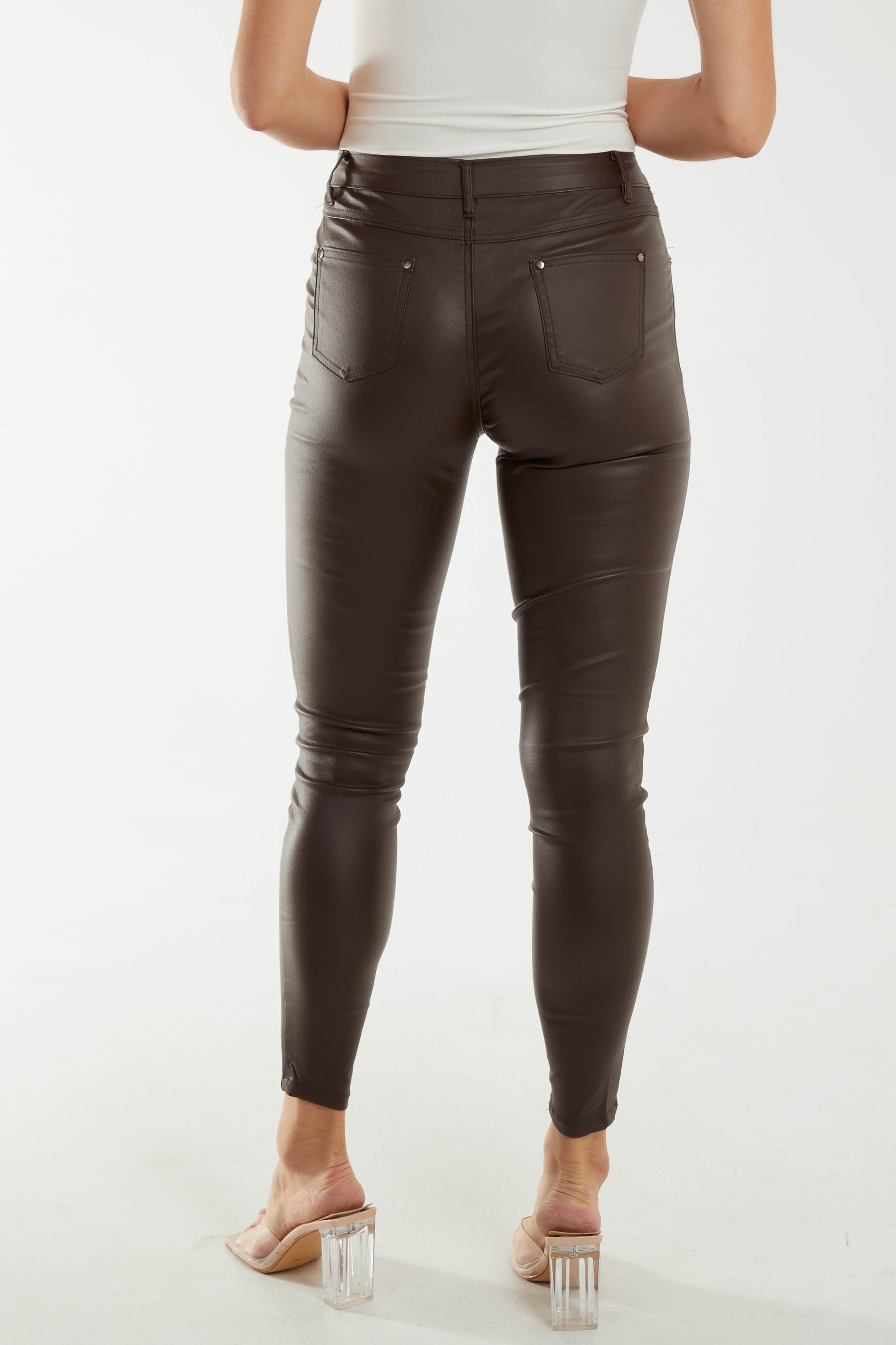 Mid Rise Faux Leather Skinny Jeans