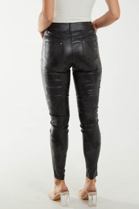 Faux Leather Camouflage Skinny Jeans