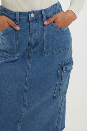 Pocket Denim Midi Skirt