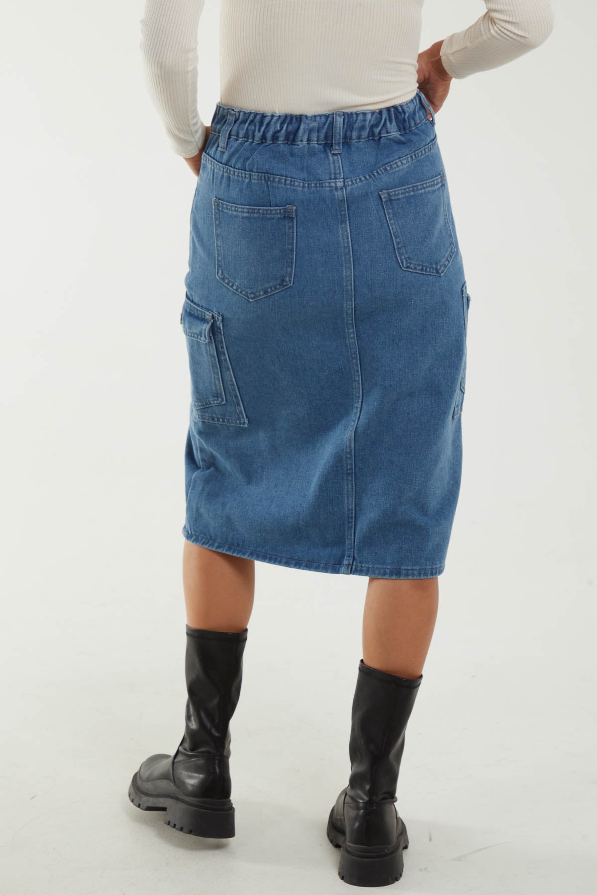 Pocket Denim Midi Skirt