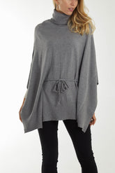 Roll Neck Drawstring Oversized Poncho