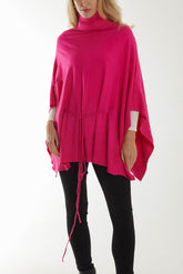 Roll Neck Drawstring Oversized Poncho