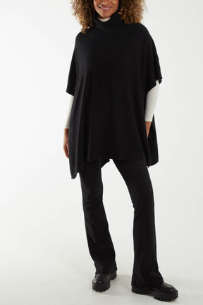 Roll Neck Button Detail Poncho