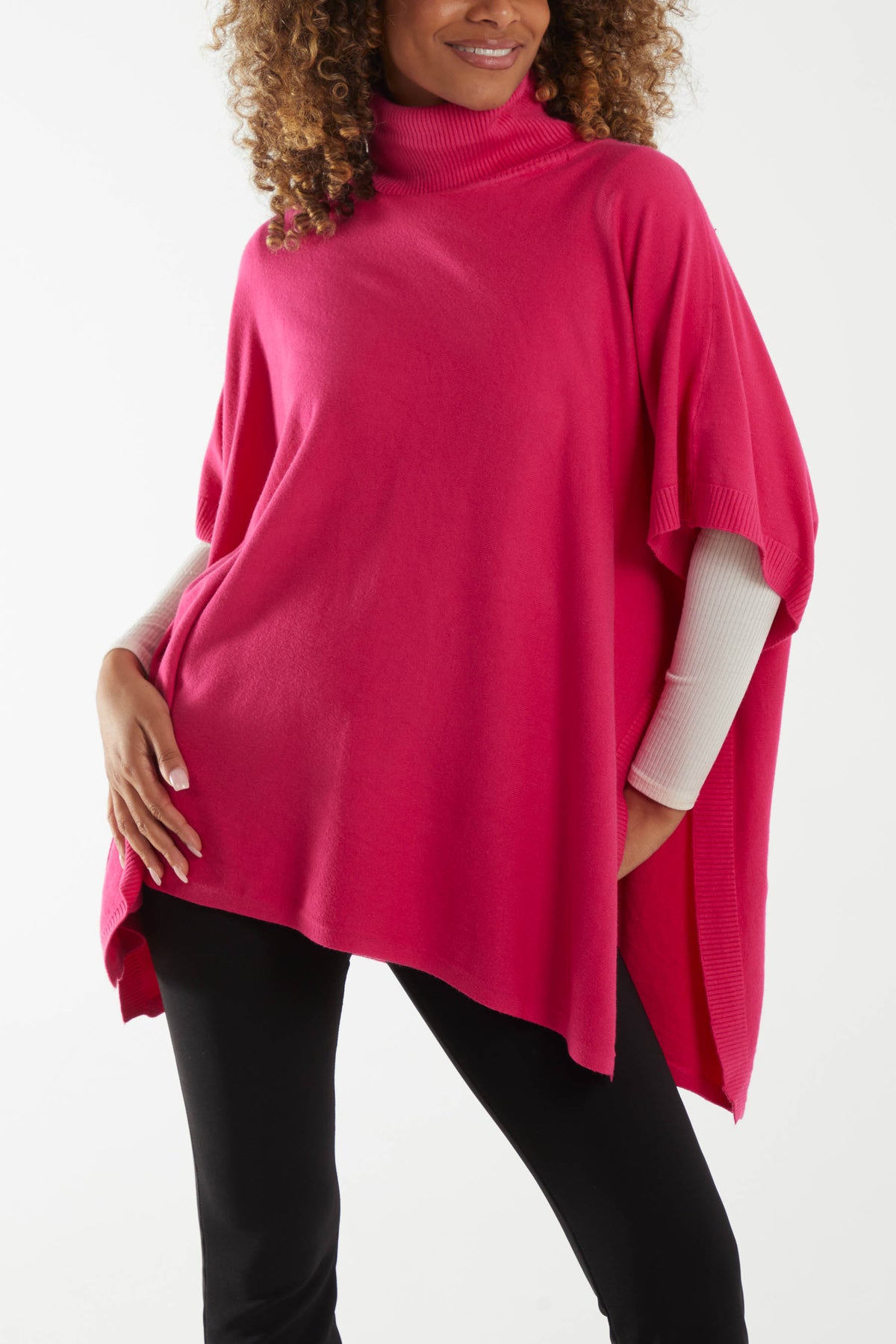 Roll Neck Button Detail Poncho