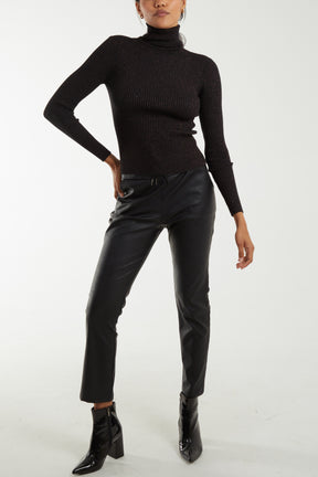 Cropped Roll Neck Glitter Knitted Top
