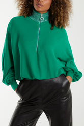 High Neck Diamante Collar Zip Jumper