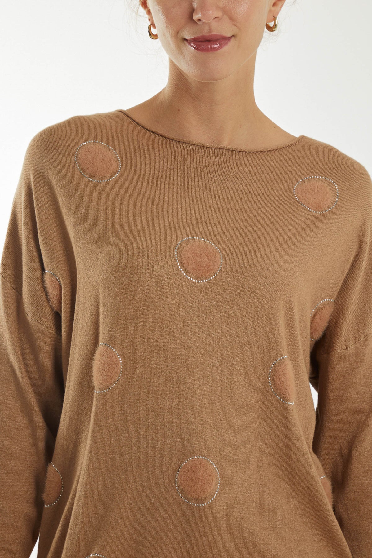 Soft Knit Fluffy & Diamante Spot Top