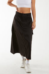 Pocket Detail Back Spit Cargo Midi Skirt