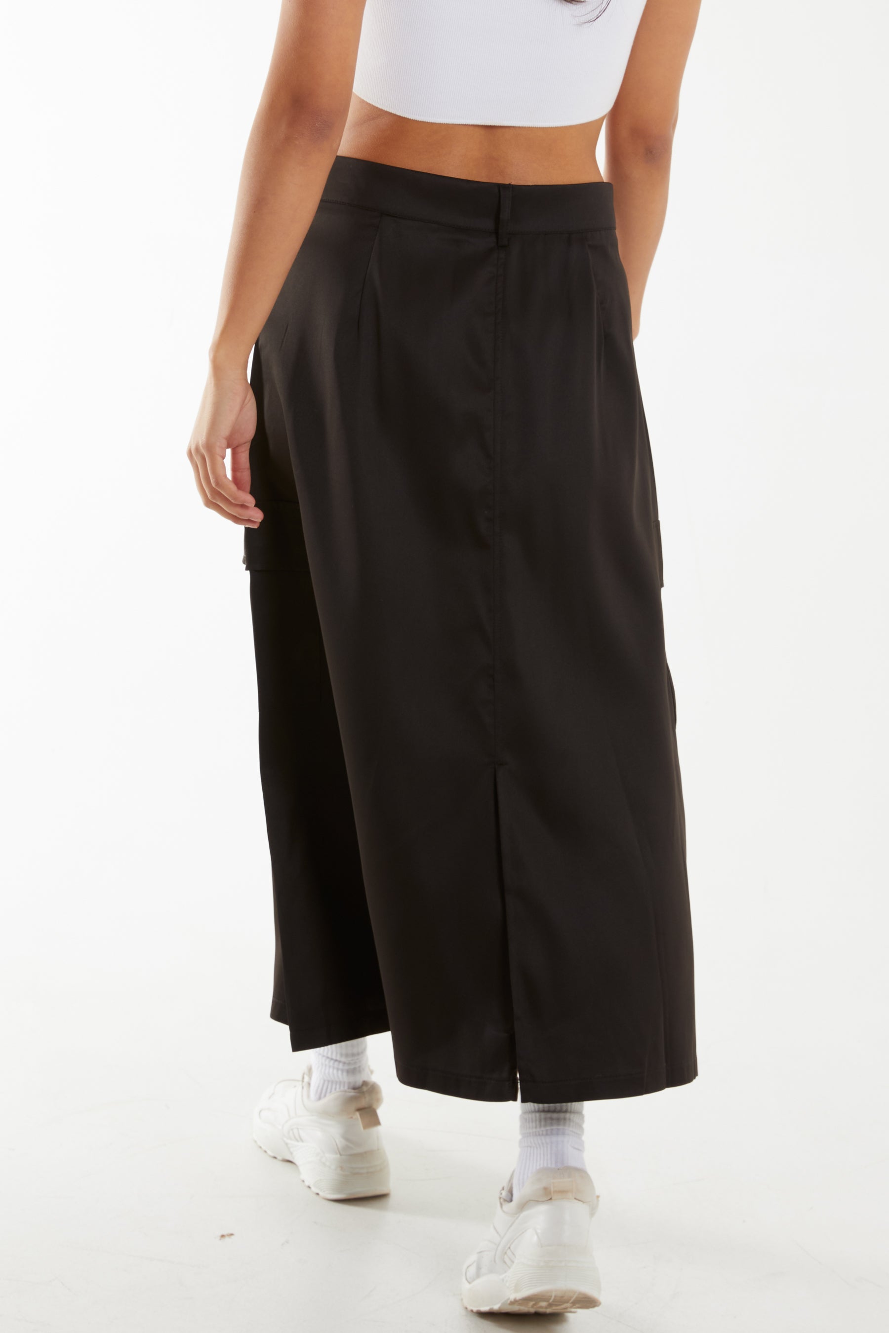 Pocket Detail Back Spit Cargo Midi Skirt