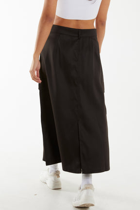 Pocket Detail Back Spit Cargo Midi Skirt