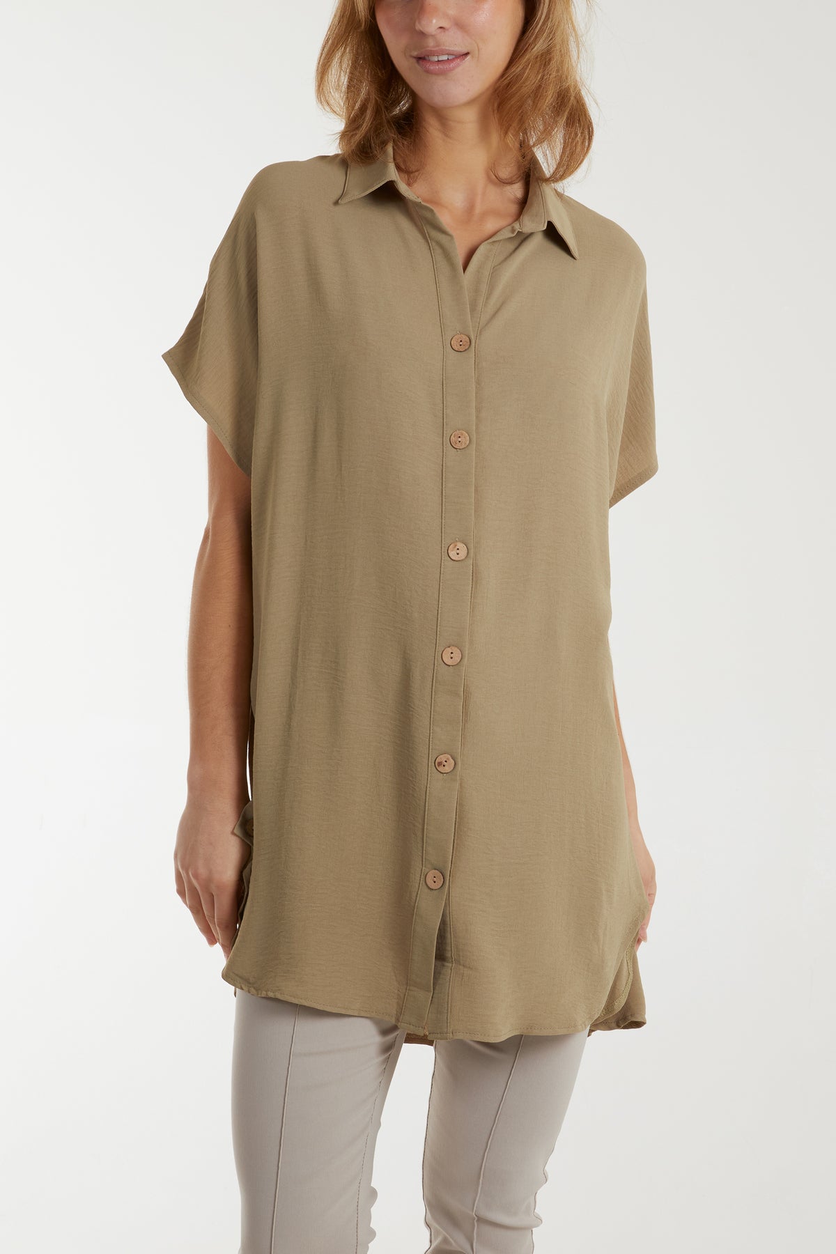 Longline Short Sleeve Button Shirt
