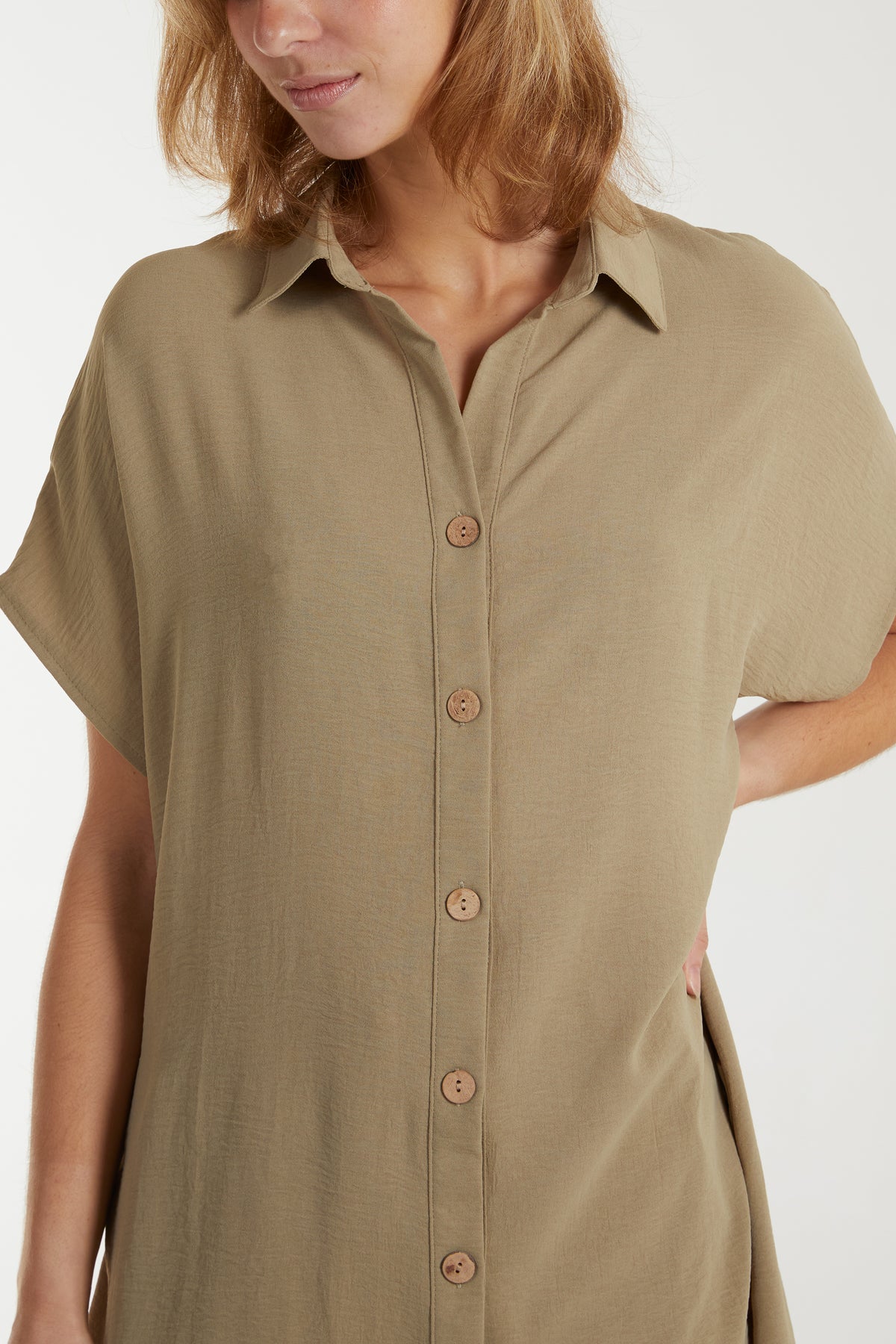 Longline Short Sleeve Button Shirt