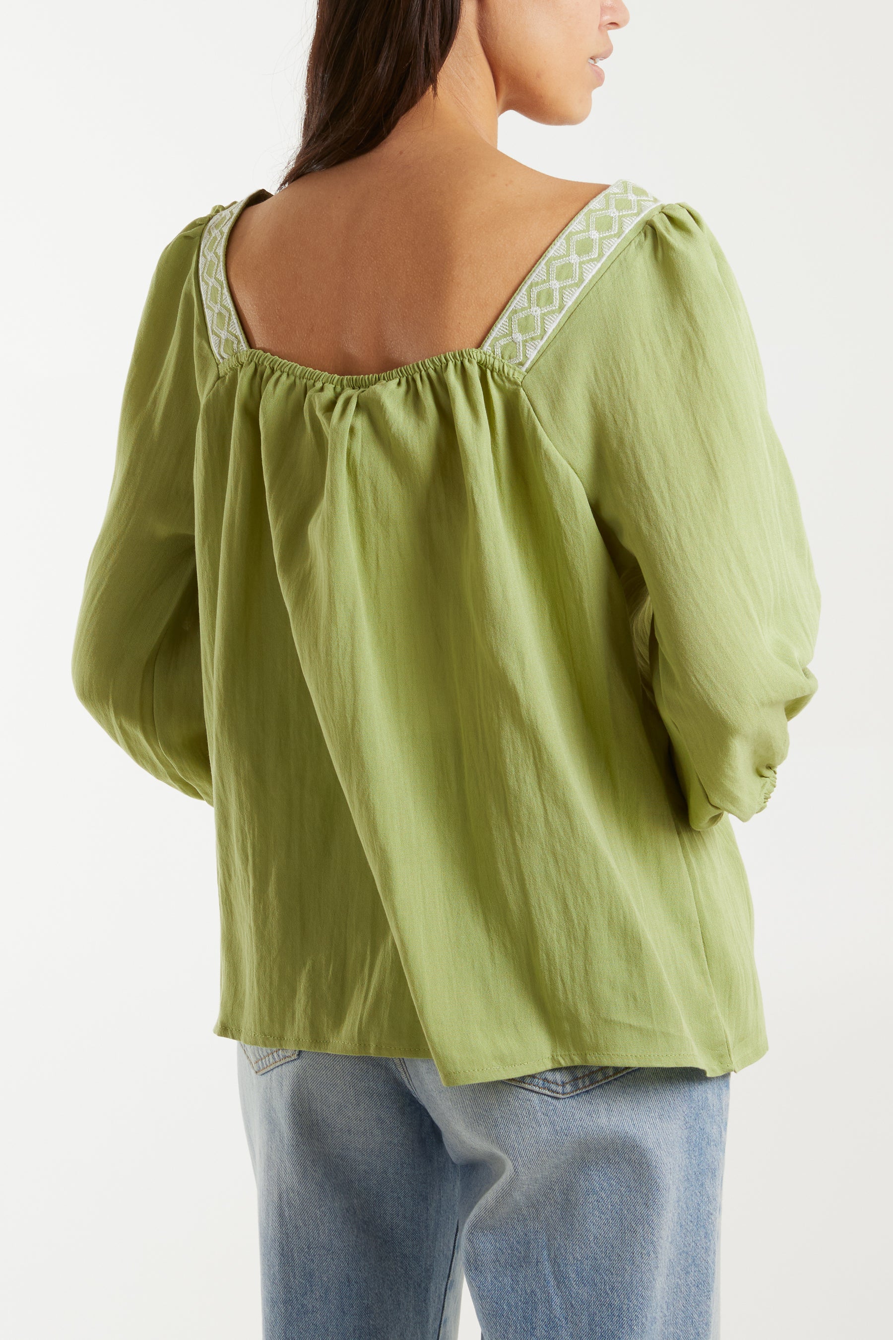 Square Neck Embroidered Blouse