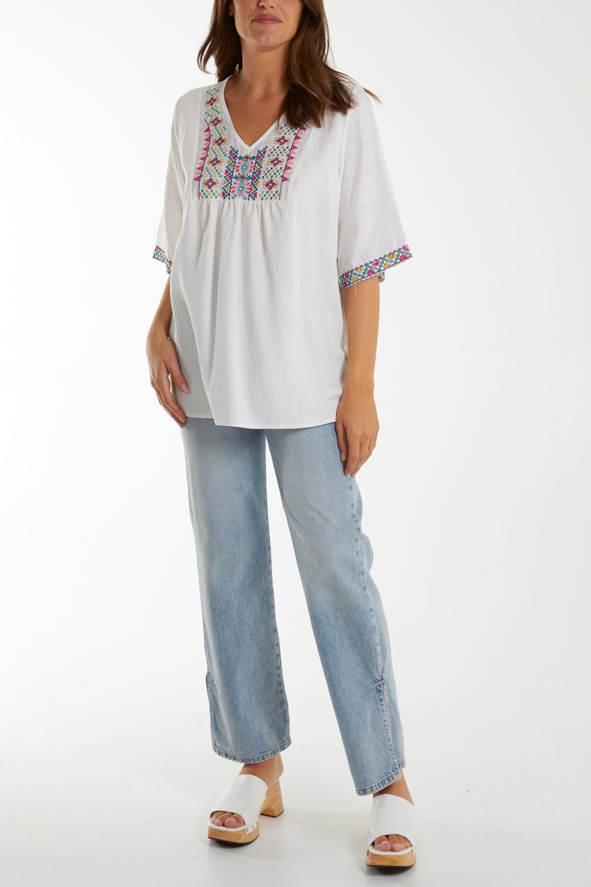 Floral Embroidery V-Neck Blouse