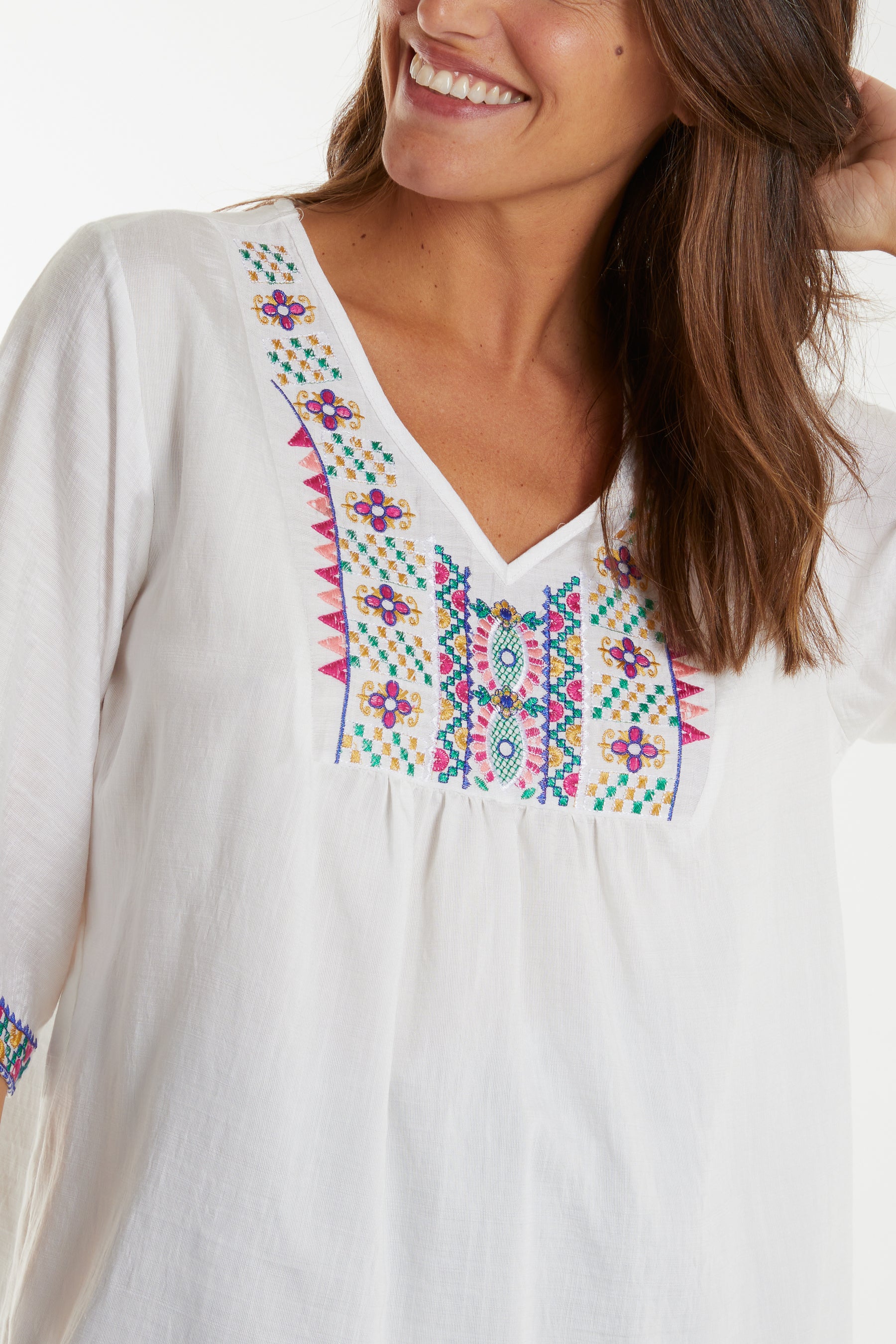 Floral Embroidery V-Neck Blouse