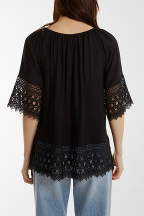Bardot Crochet Detail Hem Top