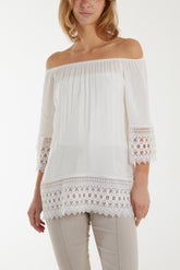 Bardot Crochet Detail Hem Top