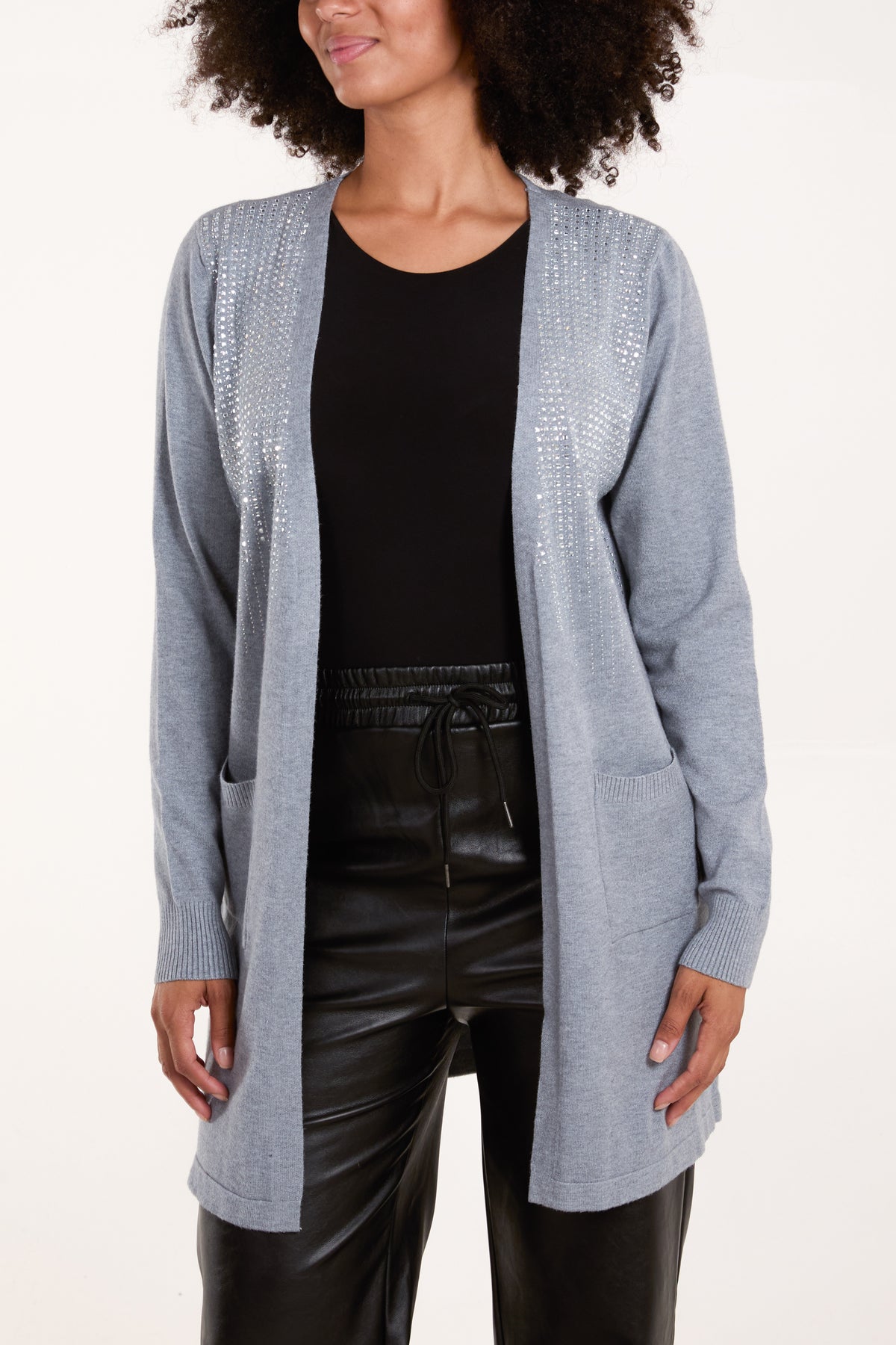 Embellishment Front Open Pocket Cardigan