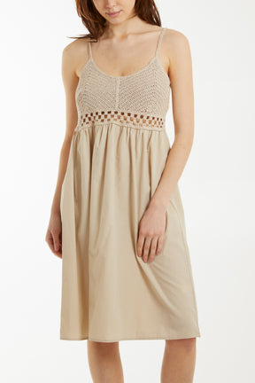 Cotton Crochet Cami Midi Dress