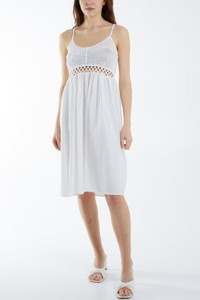 Cotton Crochet Cami Midi Dress