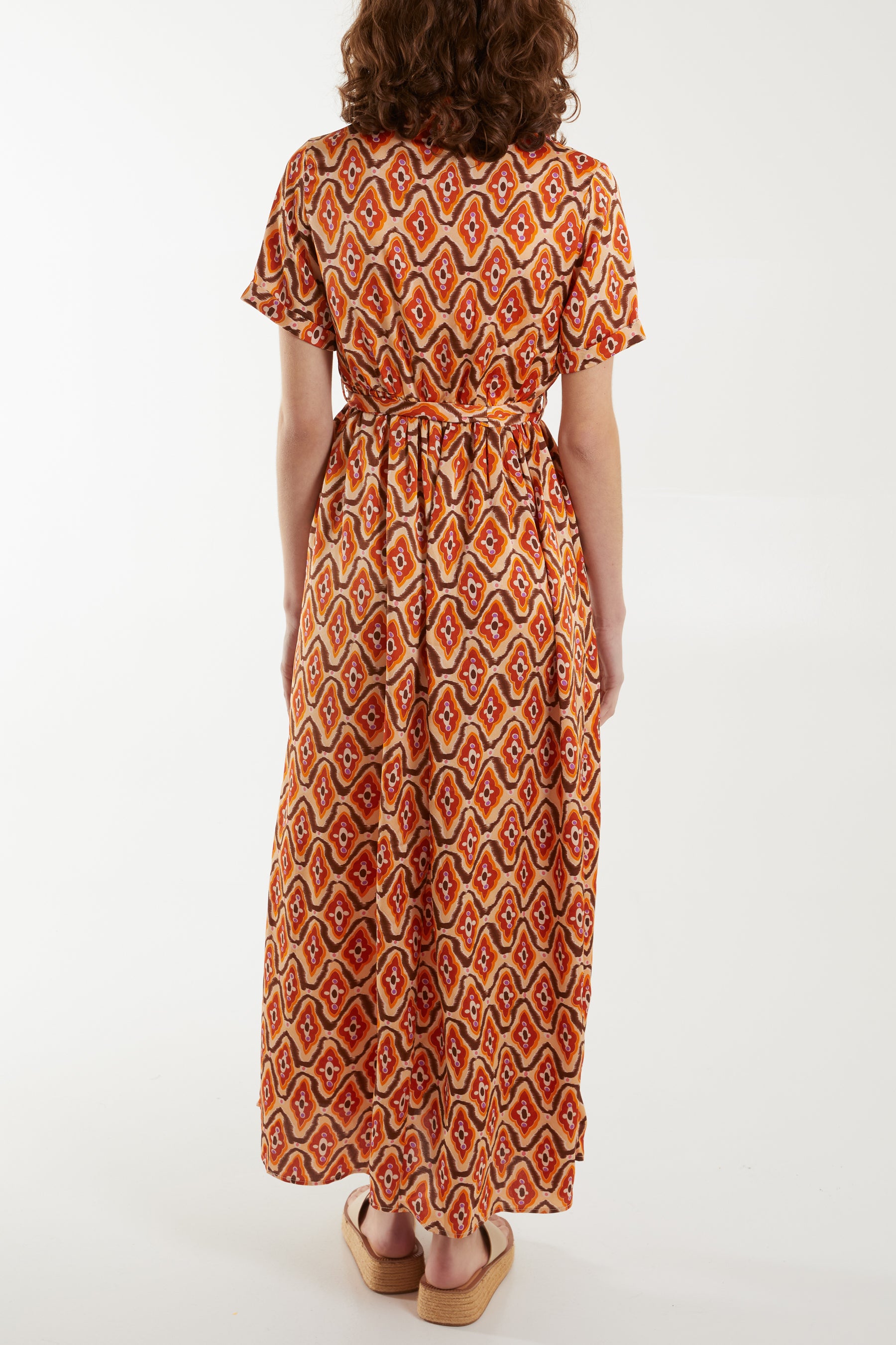 Abstract Print Tie Front Maxi Dress