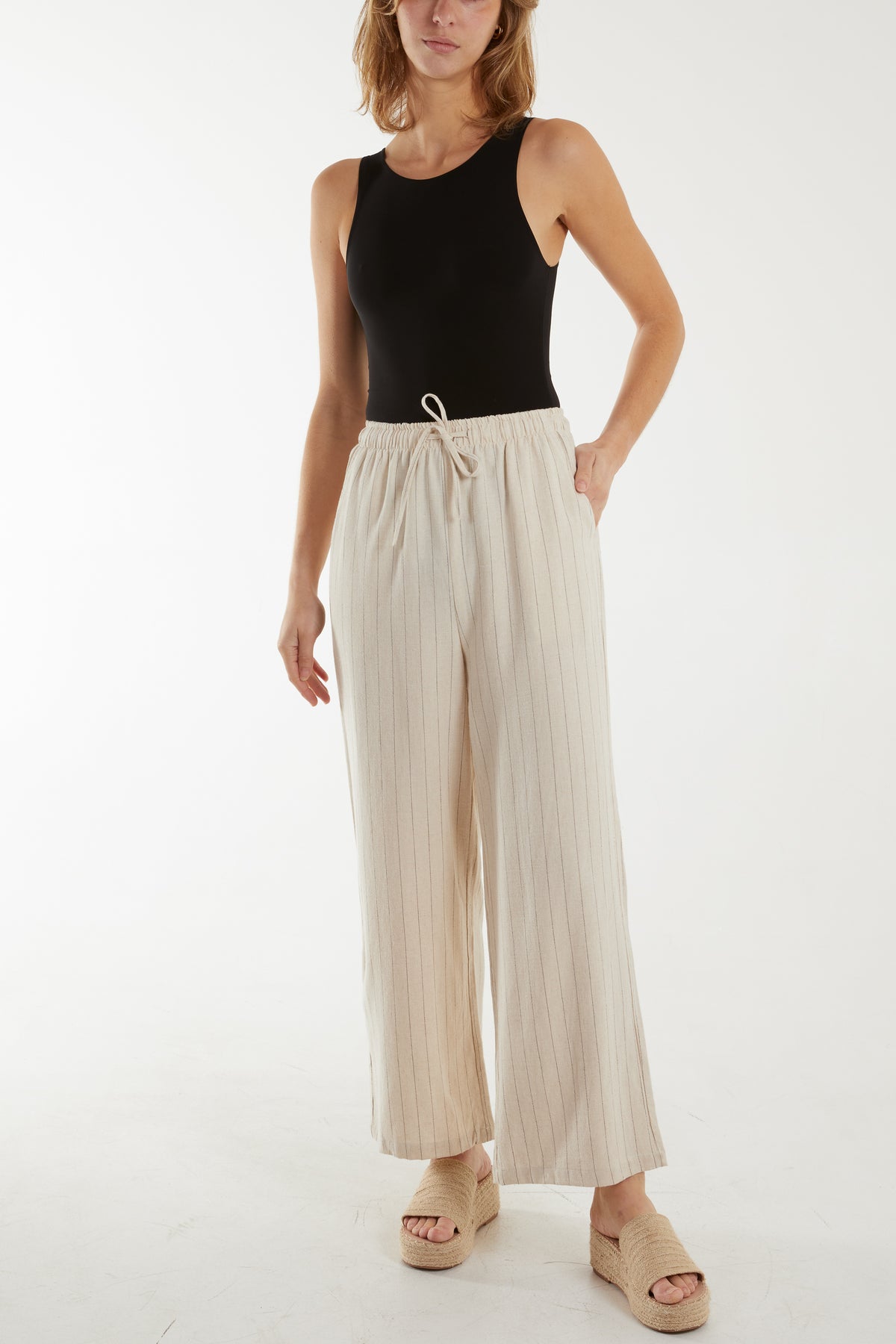 Lightweight Vertical Stripes Drawstring Trousers