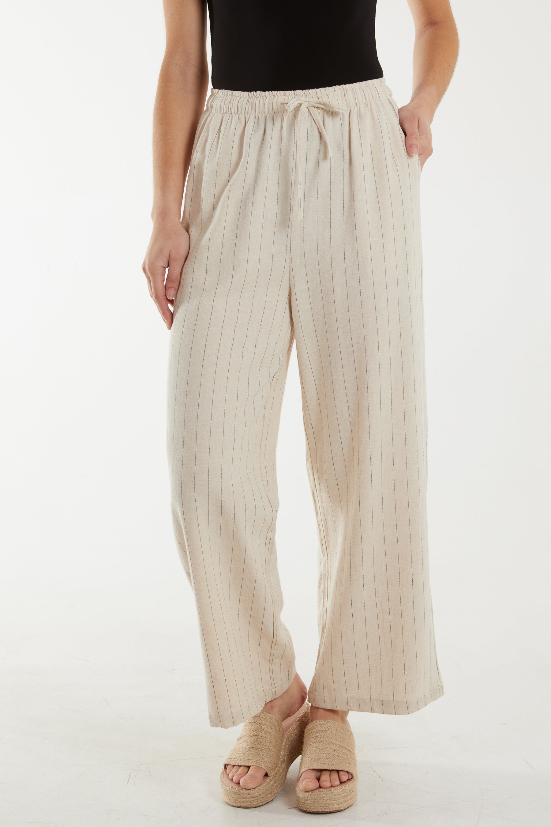 Lightweight Vertical Stripes Drawstring Trousers