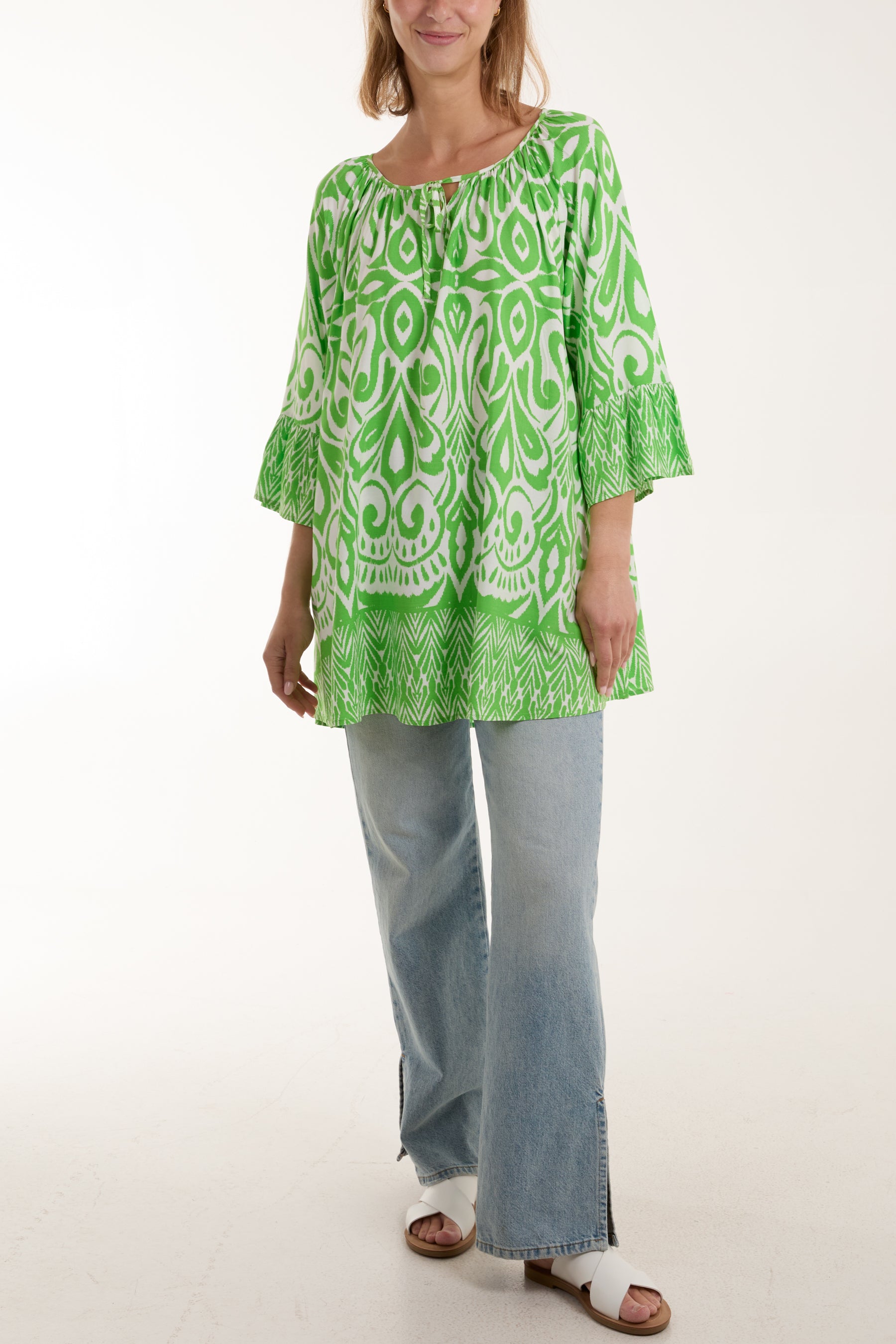 Ikat Print Round Neck Blouse